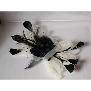 Black white headband, mesh hat Derby fascinator clip headpiece black white hat - Picture 1 of 8
