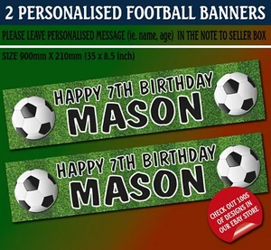 2 Personalised Football Banner Birthday Children Kids Party Decoration Name Age - Picture 1 of 7
