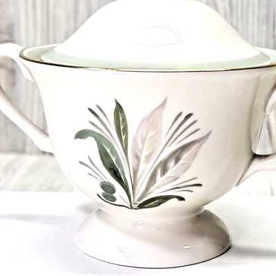 Pickard China Gold Trim FANTASY 1069 Sugar Bowl With Lid Green Floral - Image 1 of 4