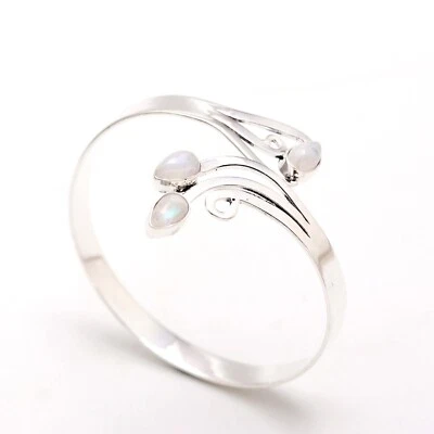 Rainbow Moonstone Gemstone Handmade Bangle 925 Sterling Silver Adjustable Cuff - Image 1 of 4