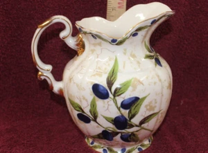 Burton & Burton Pitcher With Olive Branches and Gold Colored Trim - Picture 1 of 6