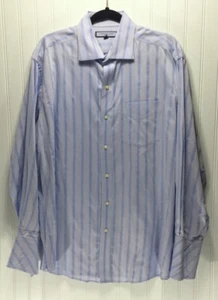 TOMMY HILFIGER Mens Size XL 17 34/35 Blue Striped Dress Shirt French Cuffs - Picture 1 of 5