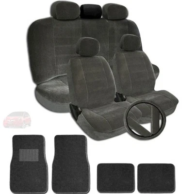 FOR HONDA PREMIUM GRADE VELOUR FABRIC CAR SEAT MATS STEERING COVERS SET - Image 1 of 4