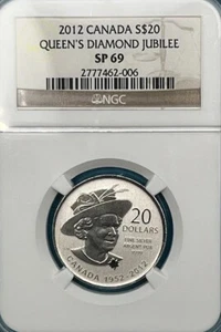 2012 Canada Regina Diamante Giubileo Argento $20 NGC SP 69 - Foto 1 di 4