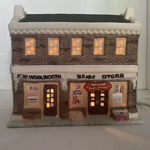American Village Szene F. W. Woolworths Keramikfigur enthält Kordel & Glühbirne - Bild 1 von 15