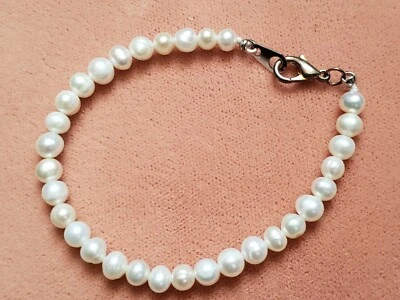 Hecho a mano GENUINO *PERLA * PULSERA 7,25", 5 mm - Hecho en EE. UU. Foto 1 de 4