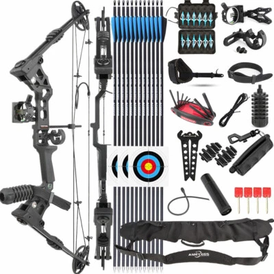 Compound Bow Arrow Set 20-70lb Adjustable Archery Bow Hunting Shoot 320fps RH LH - Image 1 of 4