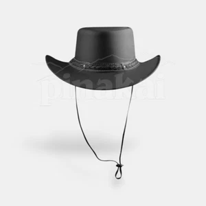Sombrero de Vaquero Negro de Cuero de Alta Calidad Western Outback Estilo Rodeo Festival - Imagen 1 de 5
