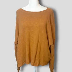 Zenana Size XL Thermal Pullover Sweater Slouch Shoulders Cropped Gold - Picture 1 of 12