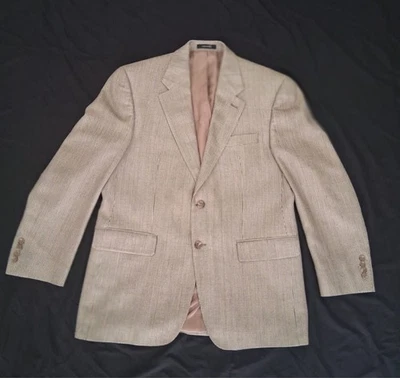 IZOD 男式 40R Blazer 棕褐色格子运动外套经典合身羊毛混纺夹克 — 第 1/4 张图片