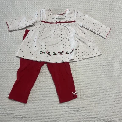Little Me Baby Girl's Size 9M White & Red Cotton Blend Polka Dot Outfit Set - Image 1 of 2