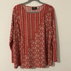 Bob Mackie Wearable Art T Top Sz 1X Plus Floral Blouse Long Sleeved Shirt - Picture 1 of 4