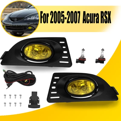 Pair For 2005-2007 Acura RSX Yellow Lens Fog Lights W/Wiring Switch ＆ Bulbs - Image 1 of 4