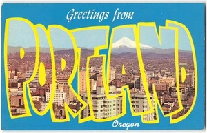 Large Letter Greetings PORTLAND Oregon Mt. Hood 1950s Chrome Vintage Postcard - Picture 1 of 2