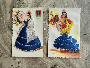 2 UNBENUTZTE SPANISCHE ALTE HANDGESTICKTE GESTICKTE POSTKARTEN STIERKAMPF - Bild 1 von 6