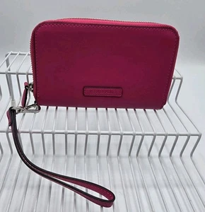 Vera Bradley Solid Hot Pink Zip Around Accordion Faux Leather Wallet Wristlet - Picture 1 of 8