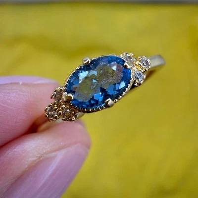 925 Sterling Silver Ring 6x4mm Natural Marquise Tanzanite Gemstone Zircon Engage - Image 1 of 4