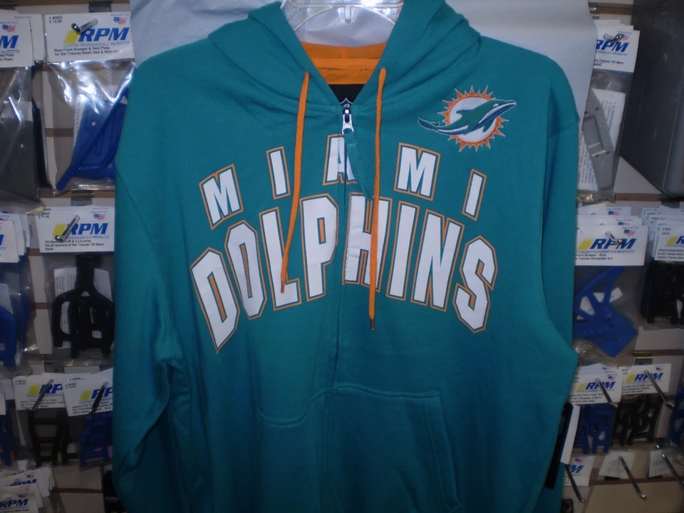 МАЙАМИ ДЕЛЬФИНЫ NFL ВЗРОСЛЫХ G-III «РУКА ПРОЧЬ» ПОЛНЫЙ МОЛНИИ С КАПЮШОНОМ ТОЛСТОВКА 5XL НОВЫЙ   - Изображение 1 из 1