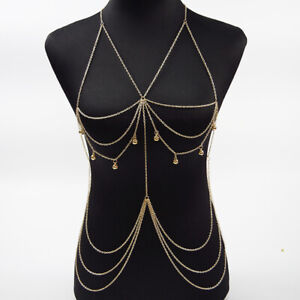 Big Sexy Body Chain Pearl Tassel Gold Body Chain Waist Bra Necklace Jewelry
