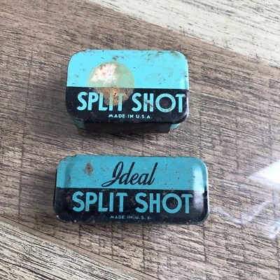 Vintage Lot of 2 Split Shot Sinker Fishing Tins Ideal ~ Take a Boy Fishing Today - Image 1 of 4