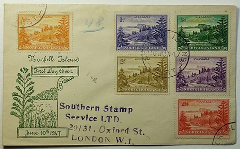 1947 FDC Territory of Norfolk Island Australia Ball Bay First Day Cover Set of 6 Cover