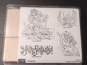 Stampin' UP Mermaid Fintastic SET 4pc Rubber Stamps NEVER USED RETIRED Dolphin - Picture 1 of 11