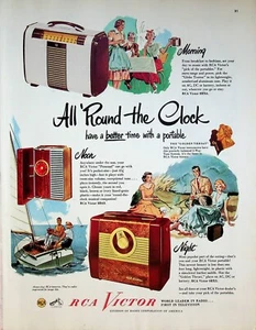 1949 RCA Victor Portable Radio Vintage Print Ad 1940s All Round the Clock - Picture 1 of 1