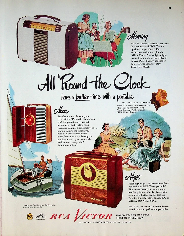 1949 RCA Victor Portable Radio Vintage Print Ad 1940s All Round the Clock - Image 1 of 1