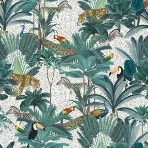 Italian Velvet Fabric Soft Plush Digital Safari Animals Natural Palm 150cm W - Picture 1 of 1
