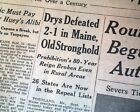 U.S. PROHIBITION COMES TO AN END Beer Liquor Returns to MAINE 1933 Newspaper