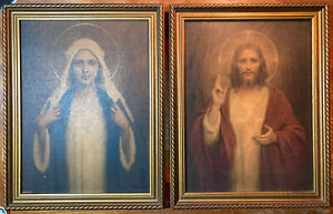2 -Vintage Religious Prints C. Bosseron  Chambers Sacred Heart Of Jesus And Mary