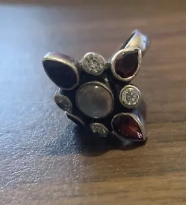 Sterling Silver Garnet Moon Stone Ring - Picture 1 of 4