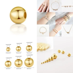 US 50~400Pc 3~8mm 14K Gold Plated Seamless Uniform Smooth Round Spacer Ball Bead - Picture 1 of 32