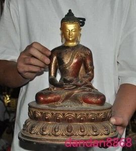 14 Zoll Tibet Buddhismus Tempel Bronze vergoldet Sakyamuni Medizin Buddha Statue - Bild 1 von 12