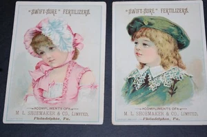 2 VINTAGE TRADE CARDS "SWIFT-SURE FERTILIZERS" SHOEMAKER & CO., PHILA., PA - Imagen 1 de 8