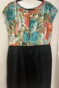 Dress Barn Dress Chiffon Multicolor Top Denim Skirt High Waisted. Size 16 Petite - Picture 1 of 7