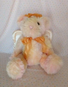 Animal Alley 2000 Angel Teddy Bear Peach Orange Stuffed Plush 10" Satin Wings - Picture 1 of 10