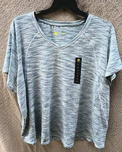 Xersion PLUS 3X Sweet Mint Striped Semi Fit V-Neck T-Shirt NWT $27.00