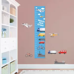 Tabla de crecimiento de tela de altura personalizada diseño de aviones camiones + 8 pegatinas de pared - Imagen 1 de 39