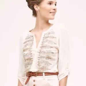 Anthropologie Tiny Embroidered Silk Blend Top- Small - Picture 1 of 10