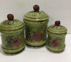 3 Retro Ceramic Geo. Z. Lefton Green Fruit Apple Small Canister Storage Bowl Set