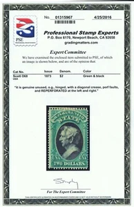 EXCEPTIONAL GENUINE SCOTT #O68 MINT OG H PSE CERT 1873 TWO DOLLAR STATE OFFICIAL - Picture 1 of 3