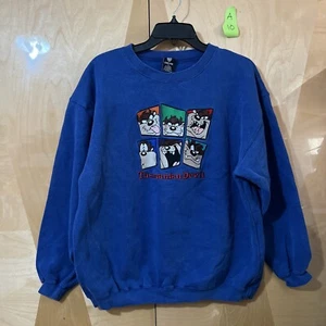 Vintage Looney Tunes Pullover Erwachsene M mittelblau Taz Tasmanian Devil Rundhals - Bild 1 von 6