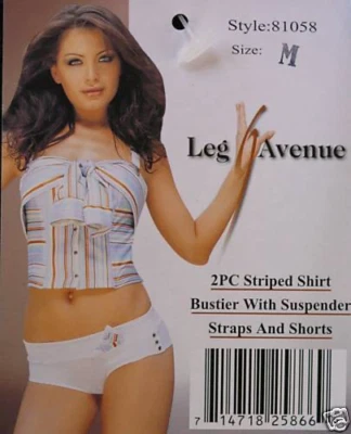 LA 2PC Striped Shirt Bustier Suspender Straps & Shorts Size Large - Image 1 of 2
