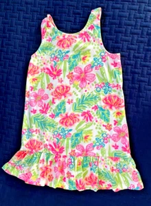 Tommy Bahama Girls Dress Floral Hawaiian Pink Flower M Tank Cotton Key Hole Back - Picture 1 of 6