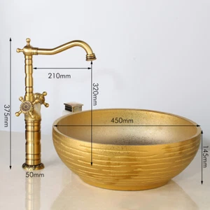 Tazón fregadero de cerámica para baño y grifo mezclador de latón antiguo - Imagen 1 de 6