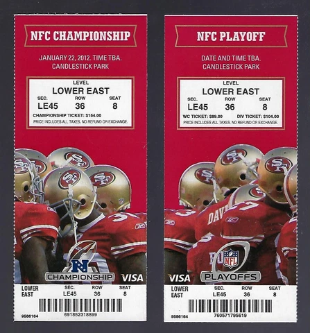 SAINTS & GIANTS @ 49ERS 2011-2012 NFL NFC PLAYOFFS FULL UNUSED FOOTBALL TICKETS Cover