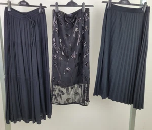 M&S 3Pcs Set Size 8 Black Midi Skirt Tiered Cotton Skirt Sequin Pleated NEW F2 - Picture 1 of 10