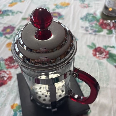 Vintage Bonjour Coffee French Press Chrome with Red handles - Image 1 of 3