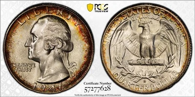 MS66+ 1946-S/S RPM Variety 25C Washington Silver Quarter, PCGS Trueview- Toned - Image 1 of 4